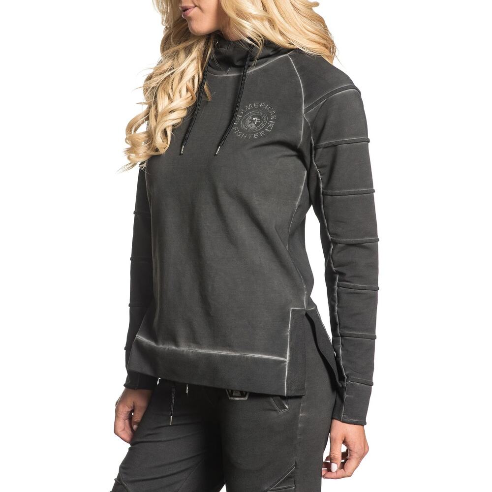 American Fighter Women's Hoodie Paved Pullover Black Vintage Washed Sweatshirt - Picture 6 of 7